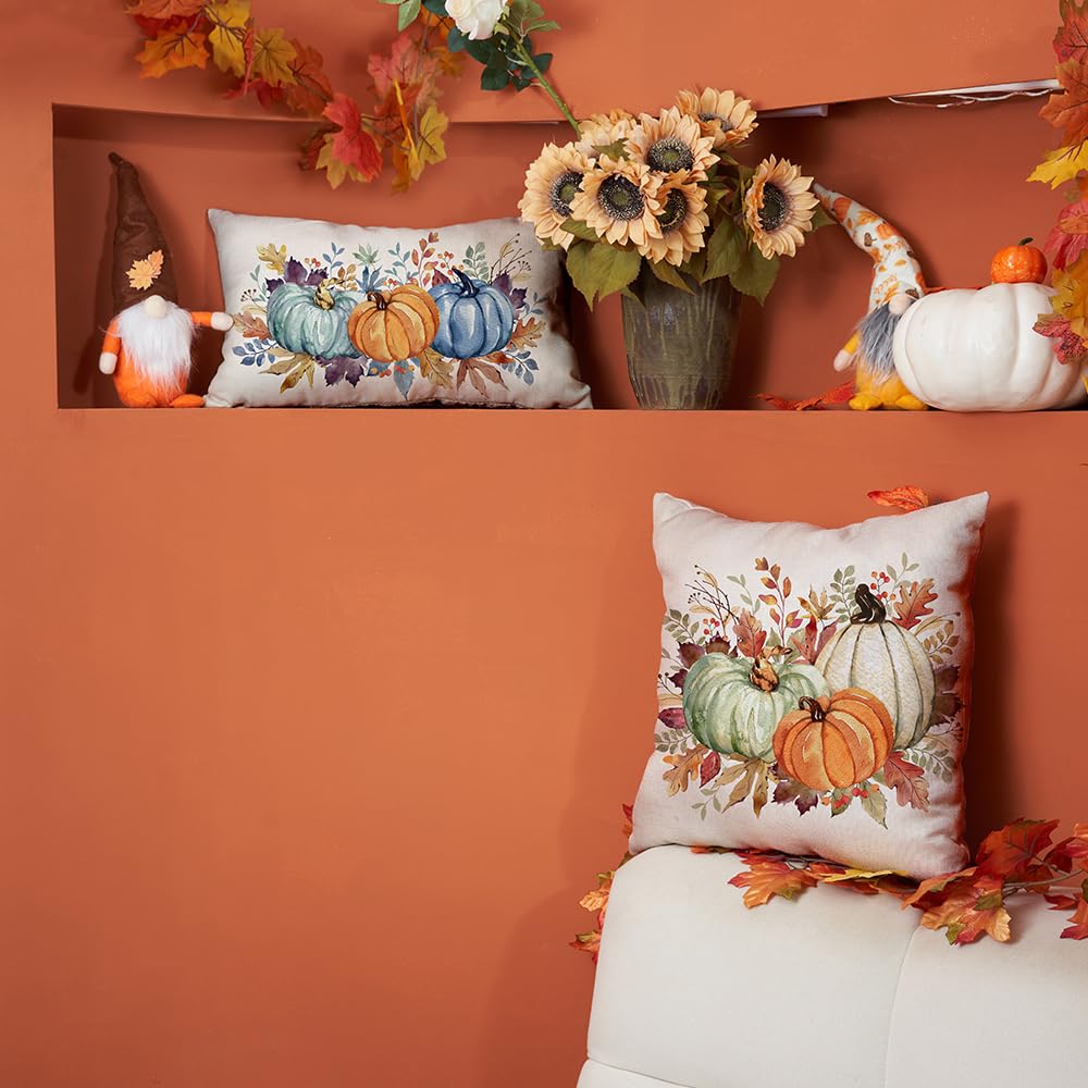 Dfxsz Fall Pillow Covers 12X20 Inch Fall Thanksgiving Orange Blue Green Pumpkin Maple Leaf Lumbar Pillow Covers Polyester Fall D