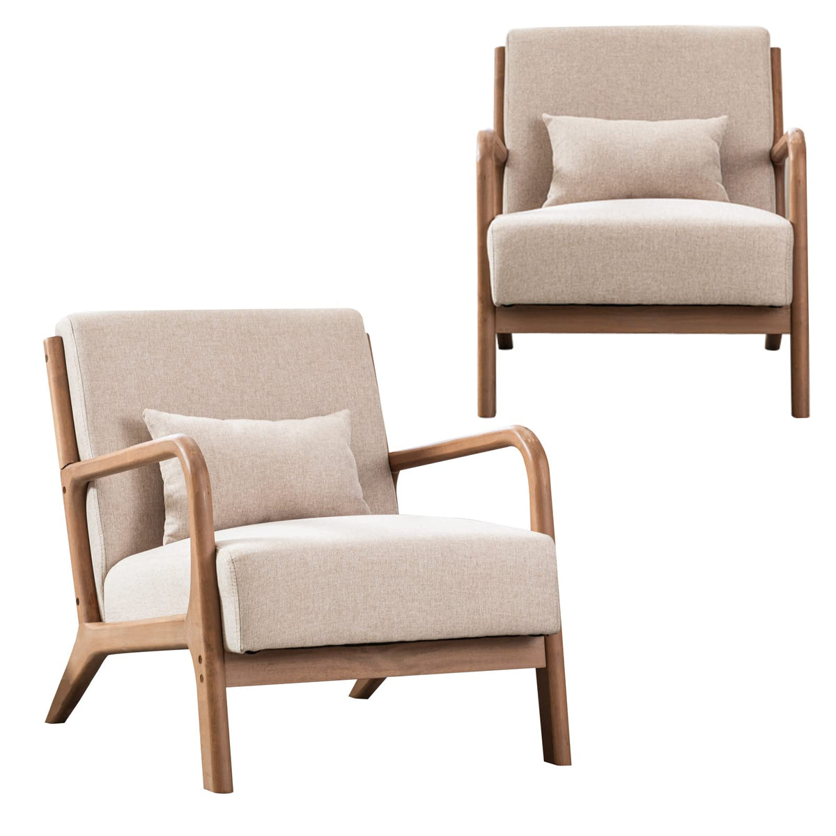 INZOY Mid-Century Modern Accent Chair Set of 2, Upholstered Living Room Chairs with Waist Cushion, Reading Armchair for Bedroom 