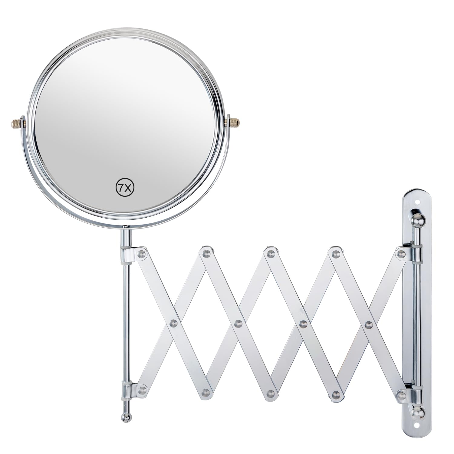 WELLLINK 7 Inch Wall Mounted Makeup Mirror, 1X/7X Magnification, Extendable Arm, 360Deg Rotating, Two Sided, Wall Mounted for Va