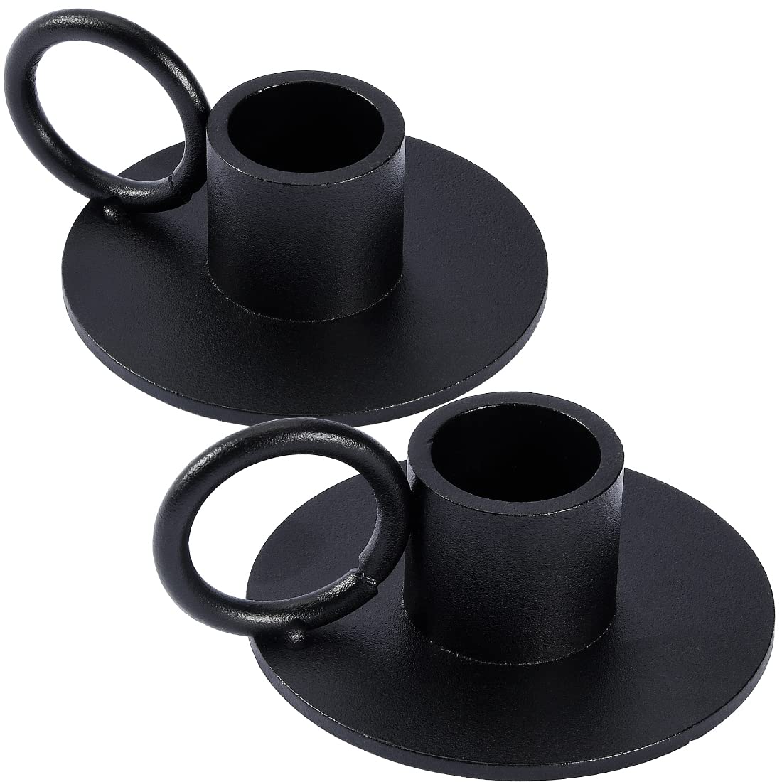 Aglary 2PCS Black Taper Candle Holders with Round Handle, Matte Iron Candlestick Holders Centerpieces for Home Decoration, Weddi