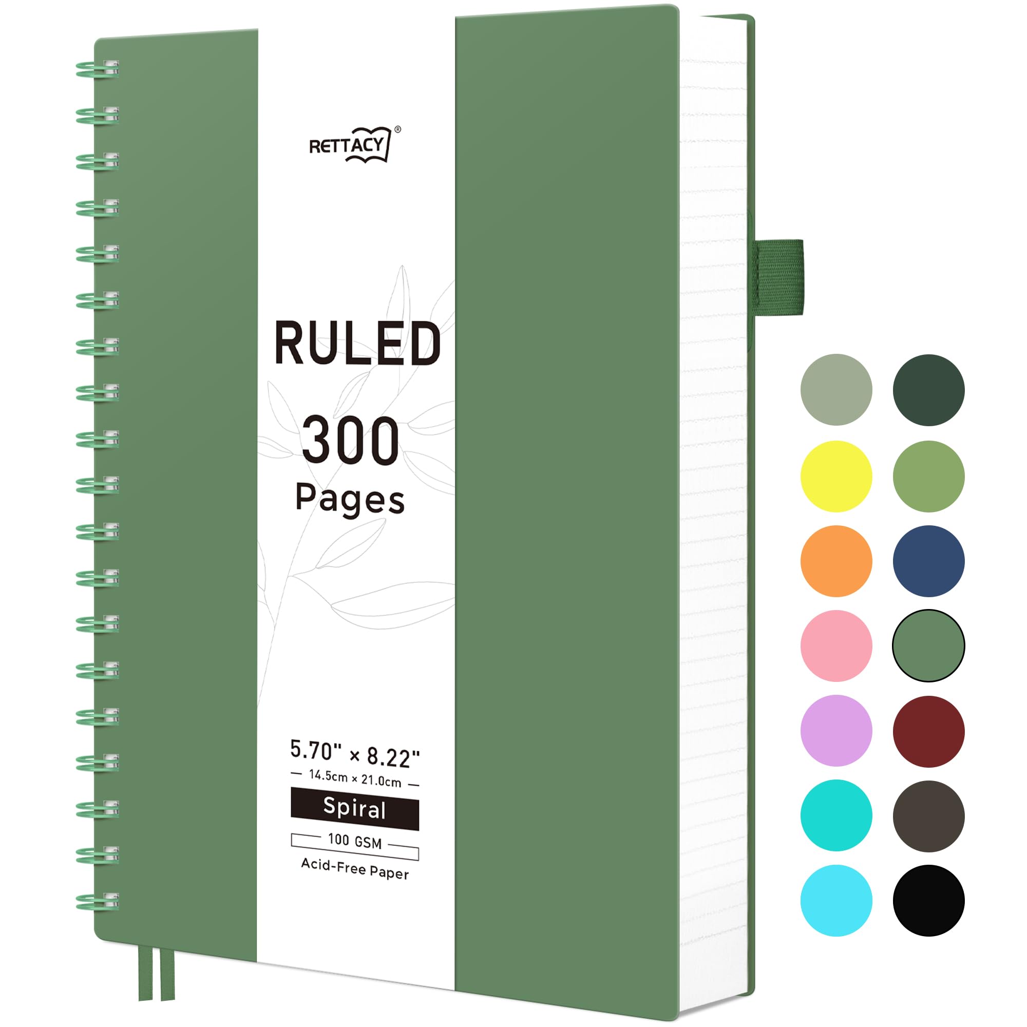 Rettacy Spiral Notebook, A5 College Ruled Notebook With 300 Pages, 5.7'    8.2', Medium Size, Notebook Journal For School, Wor
