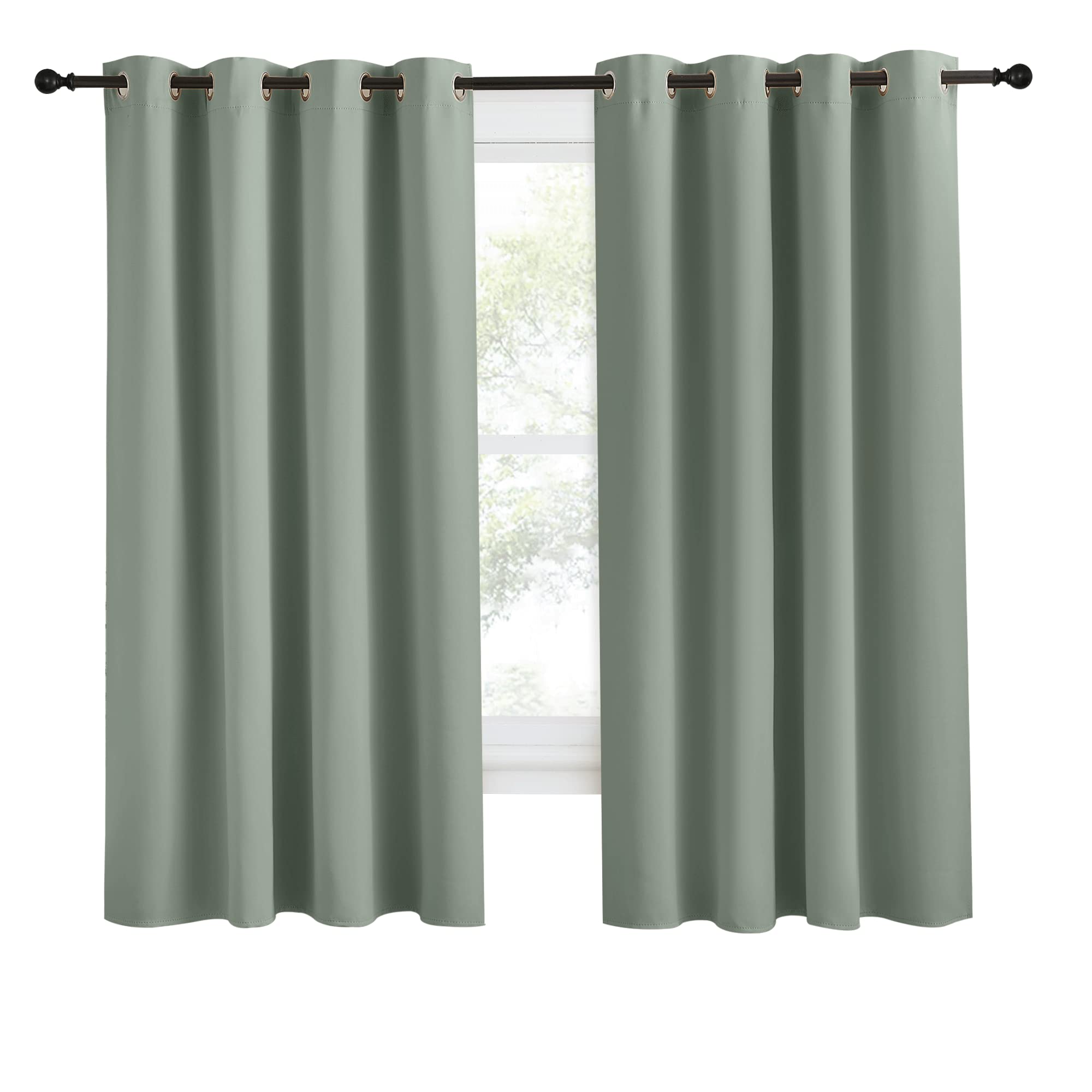 NICETOWN Blackout Curtain, Greyish Green, 55"W x 68"L, Thermal Insulated Grommet Drape, Sound Dampening for Bedroom & Living Room