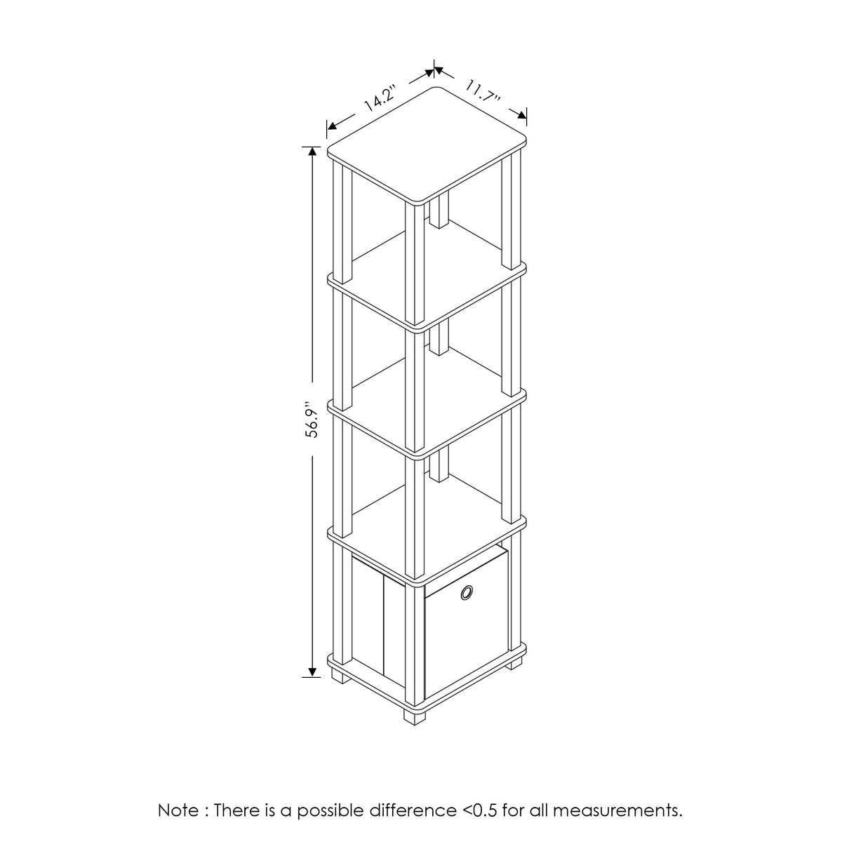 FURINNO Decorative Shelf With Bin, Black