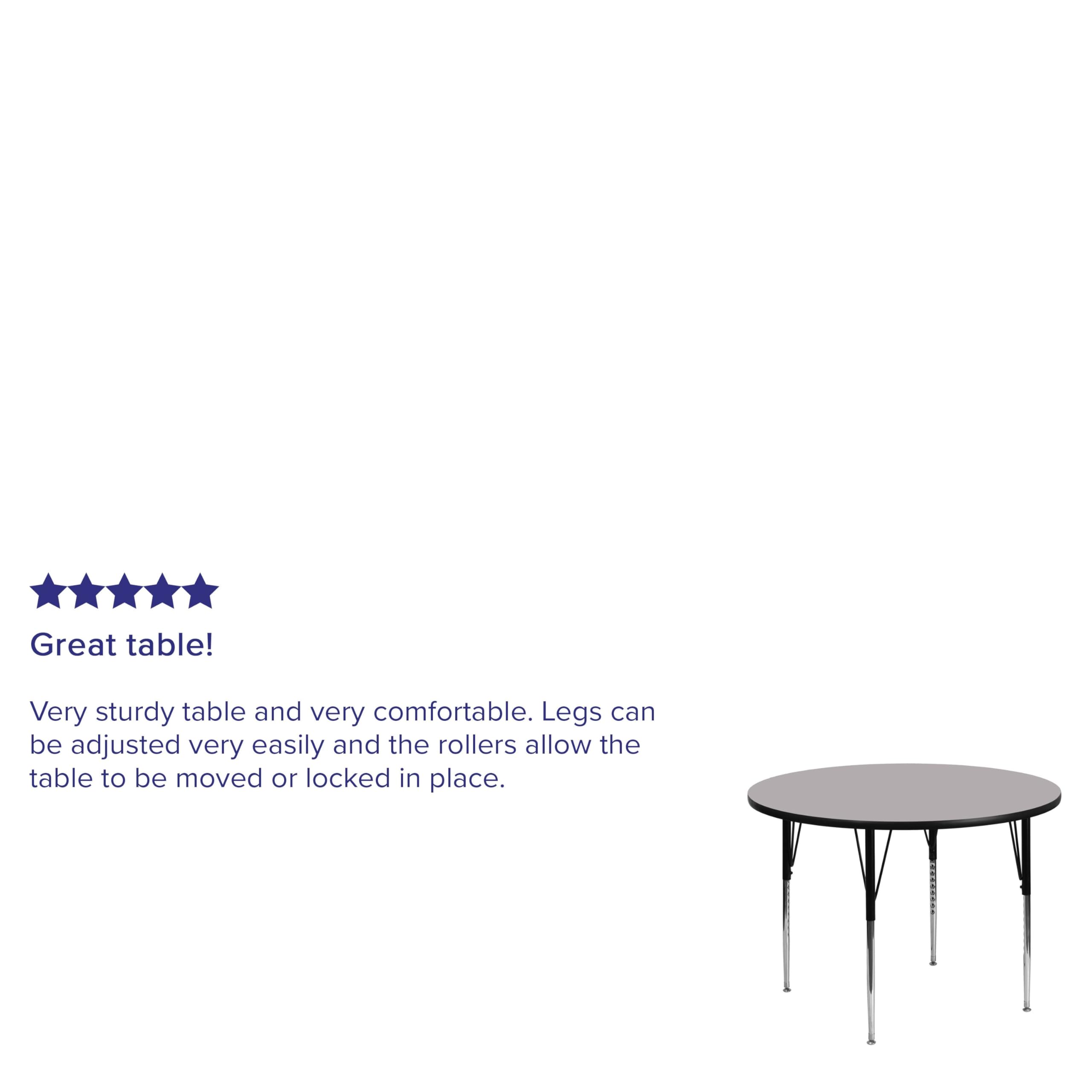 Flash Furniture Wren 42'' Round Grey Thermal Laminate Activity Table - Standard Height Adjustable Legs
