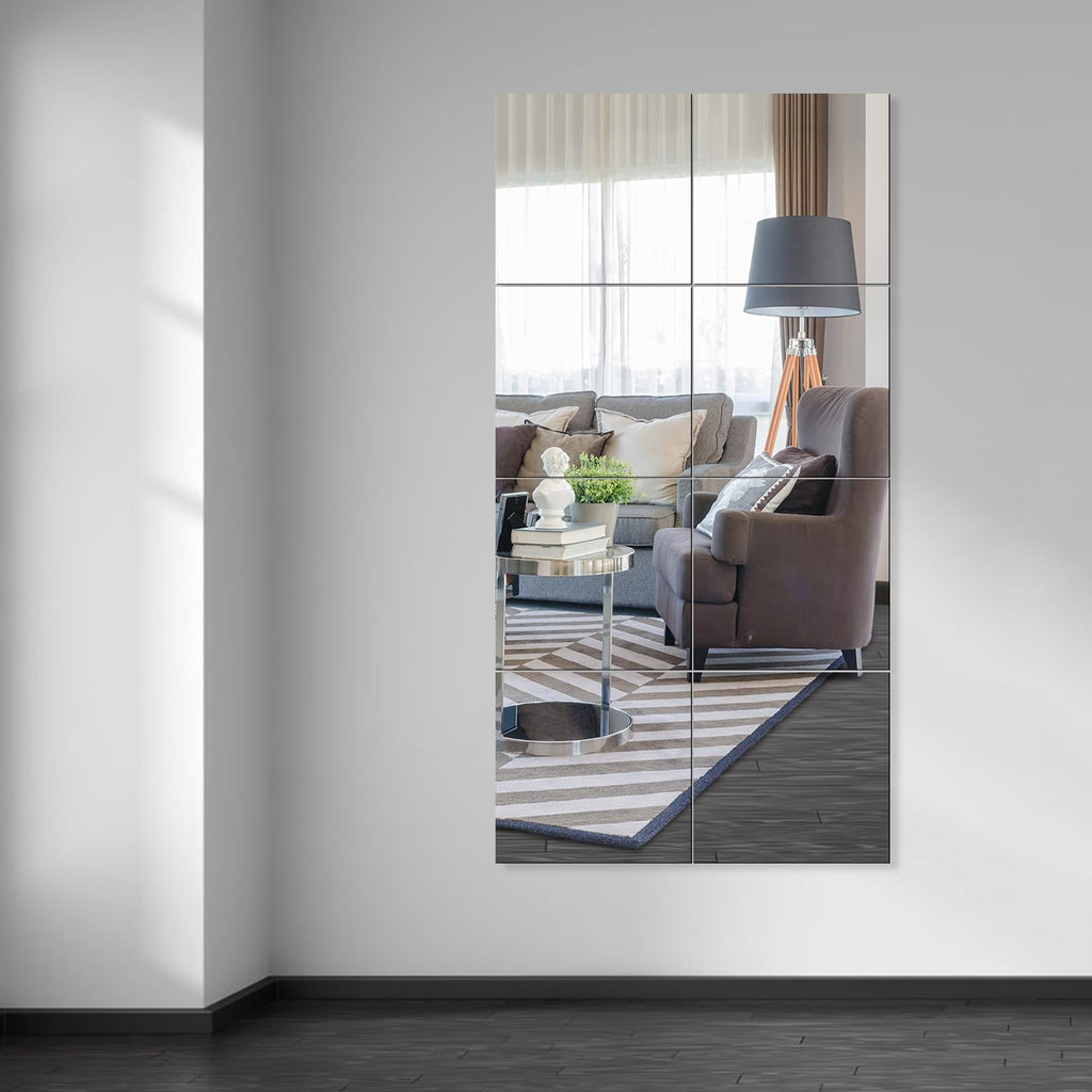 Evenlive Full Body Mirror Tiles, Frameless Length Wall Mirror, For Home Gym, Door, Bedroom, Ease Of Installation 12 Inch X 8 Pcs