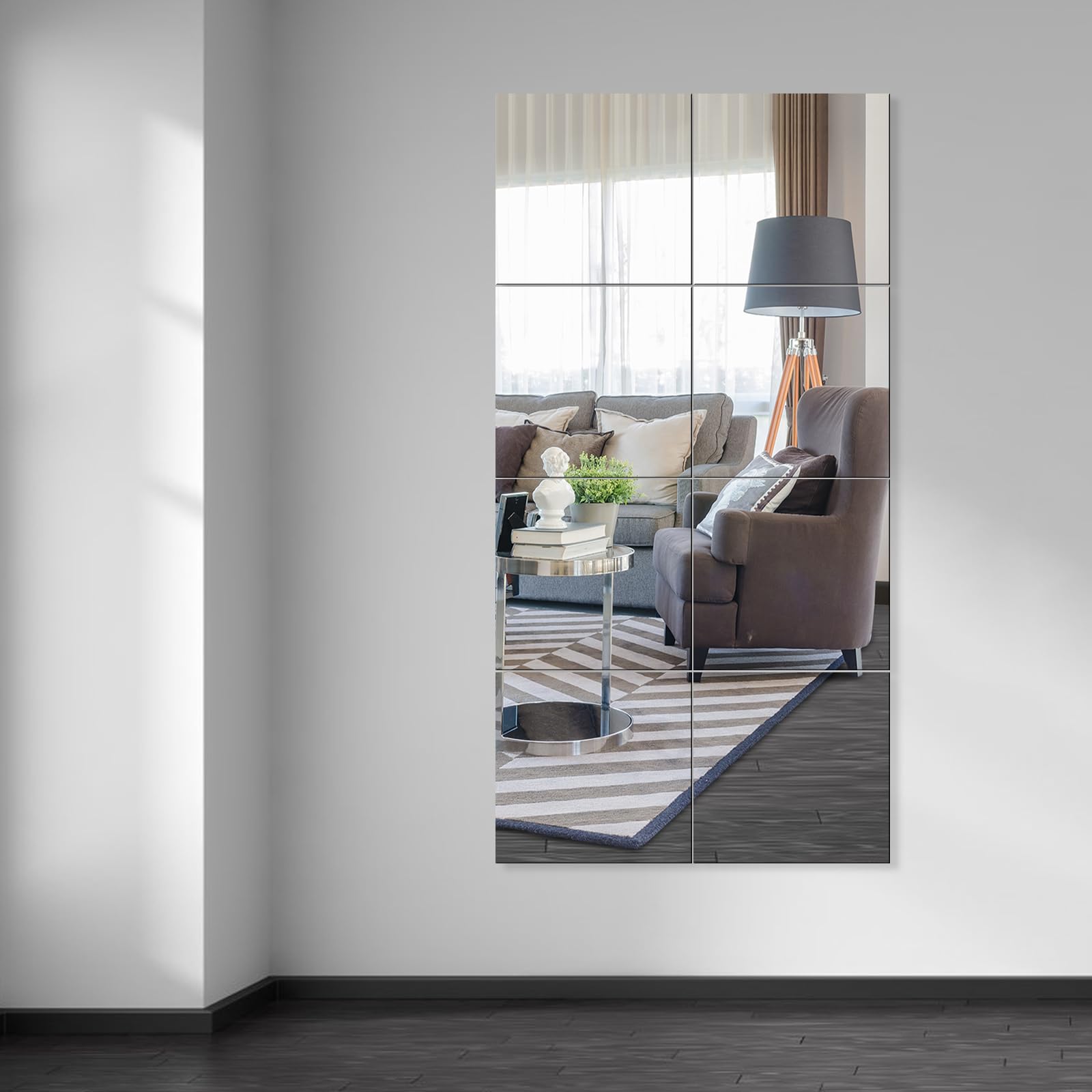 Evenlive Full Body Mirror Tiles, Frameless Length Wall Mirror, For Home Gym, Door, Bedroom, Ease Of Installation 12 Inch X 8 Pcs