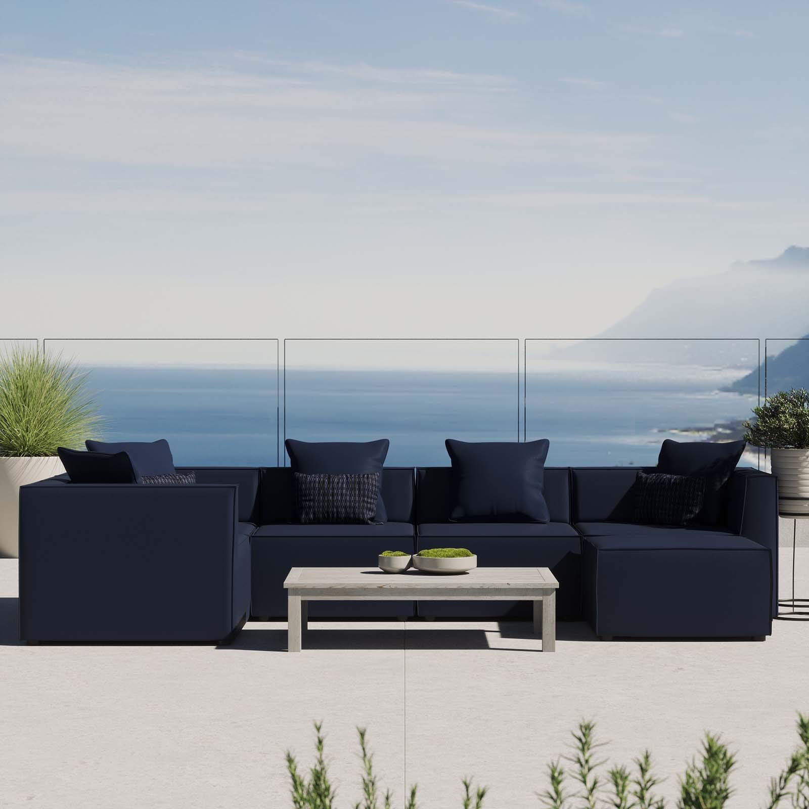 Modway Eei-4386-Nav Saybrook Patio Upholstered Sectional Sofa In Navy, 6-Piece Set