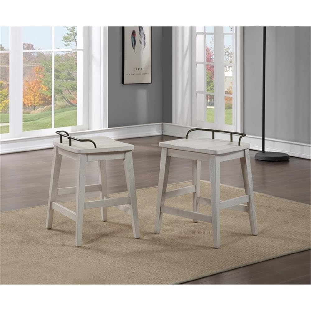 Steve Silver Furniture Pendleton Counter Stool, 24-inch Counter Height Seat, Bar Stool, Shaped Seat, Farmhouse, for Kitchens and Dining, Ivory Finish, 16" D x 19" W x 27" H, Grey