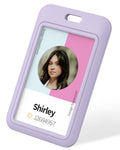 Uniclife 3 Pack Sliding Id Badge Holder Vertical Hard Plastic Case With Clear Window Light-Purple Card Protector For Office Scho