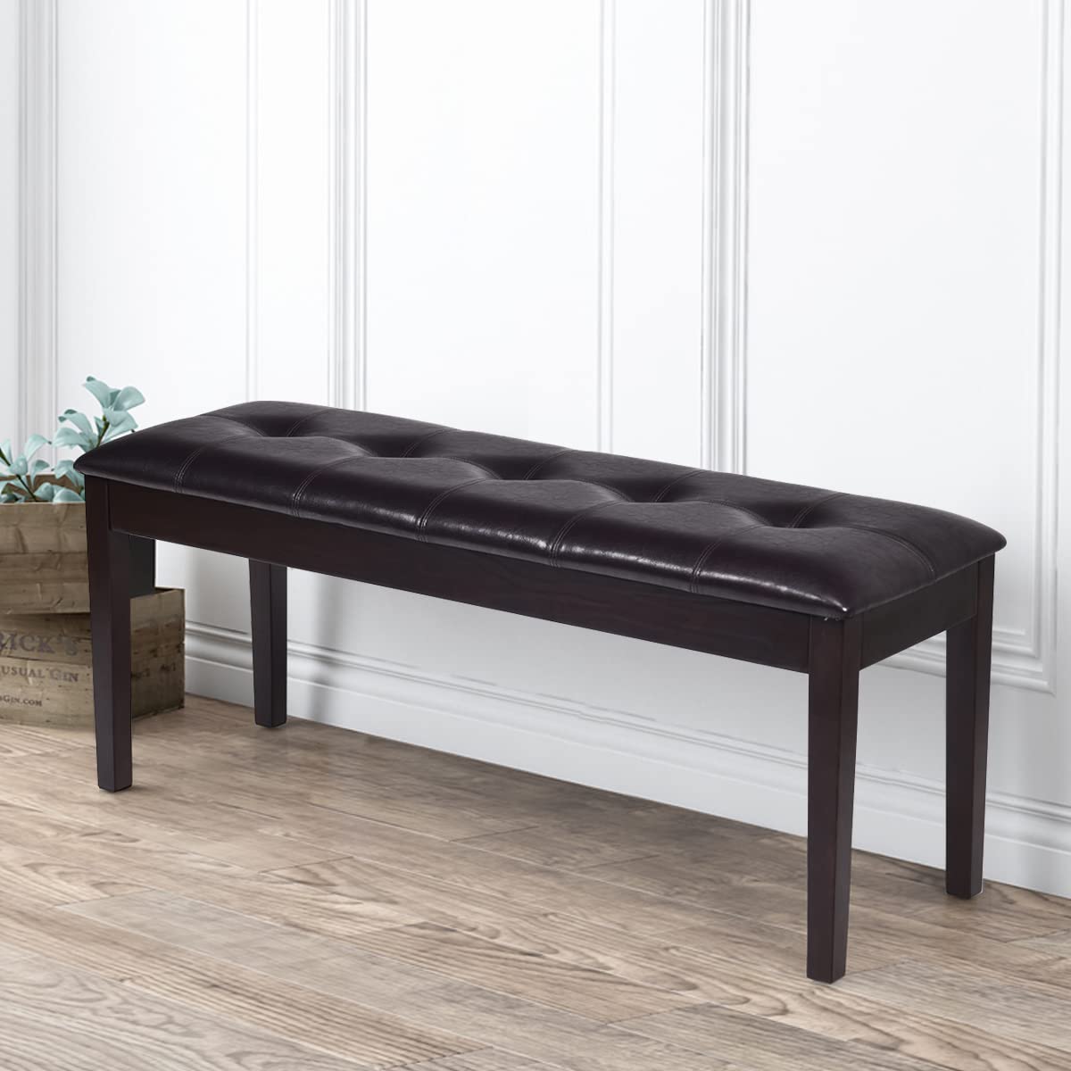 Gorelax Upholstered Dining Bench Seat With Pu Leather, Button-Tufted Ottoman Accent Bench W/Rubber Wood Legs, End Of Bed Bench For Bedroom, Entryway Bench For Living Room, Hallway (Brown)