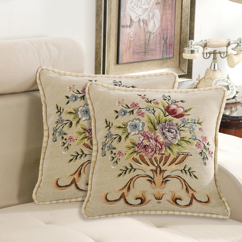 Qupace Set Of 2 Chenille White Vintage Throw Pillows Covers 18X18In