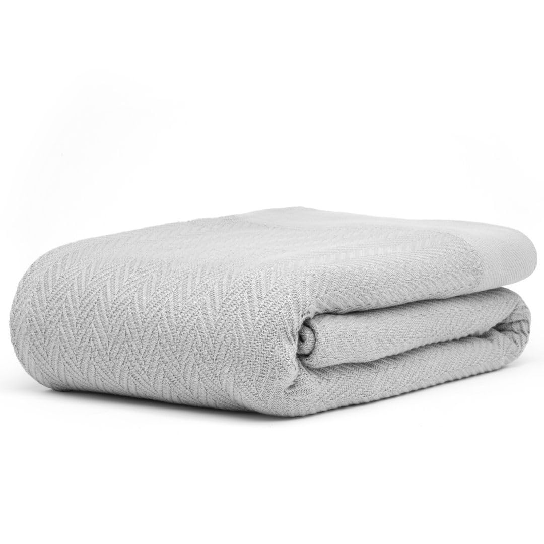 9Threads 100% Cotton Herringbone Weave Blankets, 90'X90' Queen, Throw Blanket For Bed,All Season Cotton Blanket, Cozy Blanket,