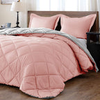 Downluxe King Size Comforter Set - Pink And Grey King Comforter, Soft Bedding Sets For All Seasons -3 Pieces - 1 Comforter (104'