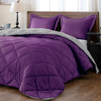 Downluxe King Size Comforter Set - Purple And Grey King Comforter, Soft Bedding Sets For All Seasons -3 Pieces - 1 Comforter (10
