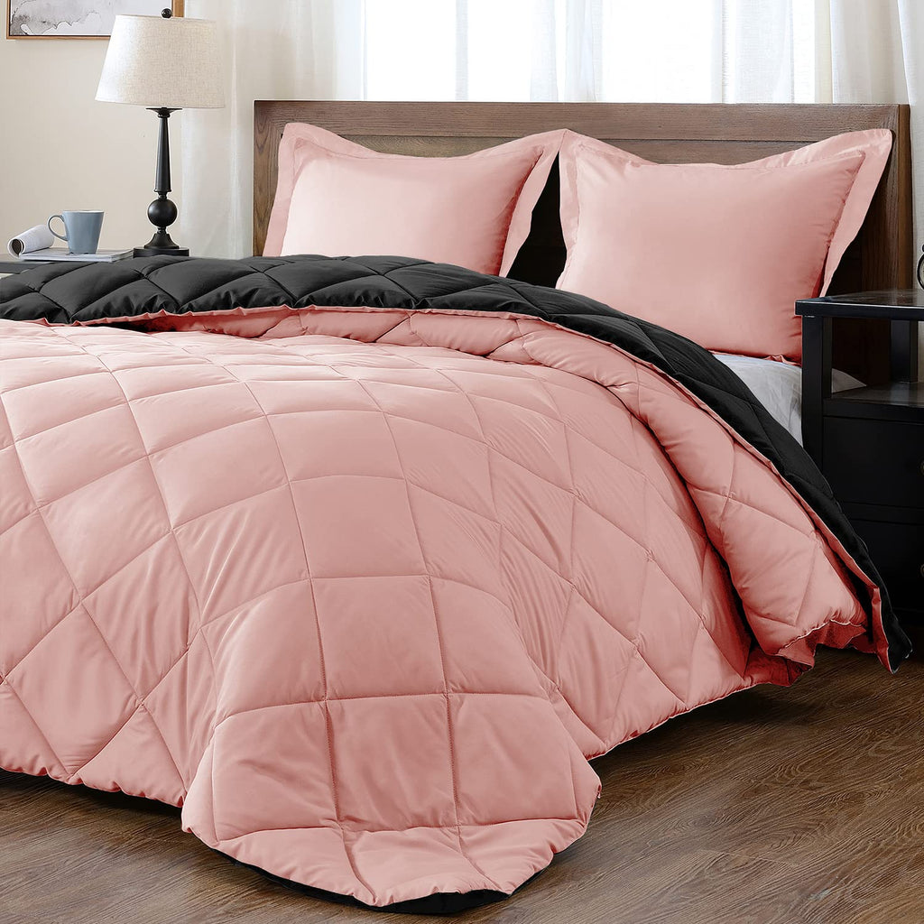 Downluxe King Size Comforter Set - Pink And Black King Comforter, Soft Bedding Sets For All Seasons -3 Pieces - 1 Comforter (104