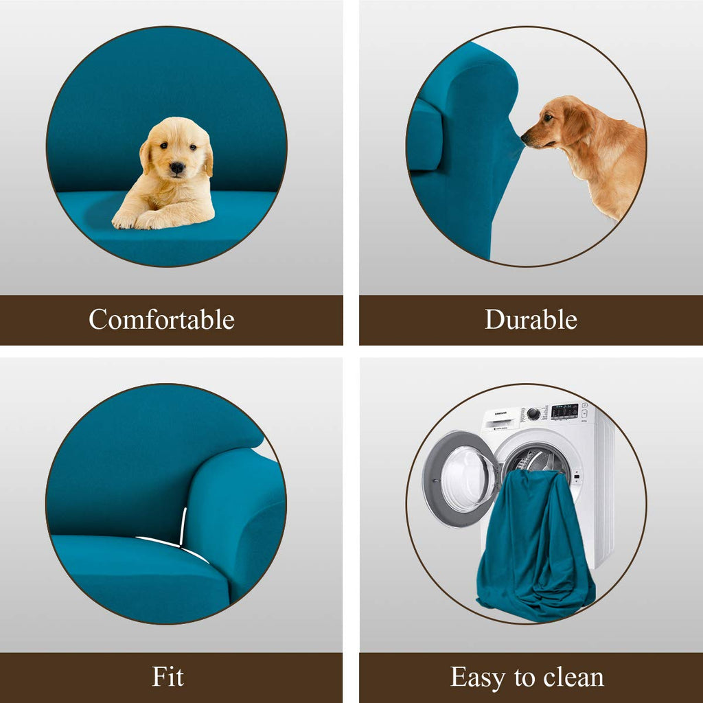 Easy-Going 4 Pieces Microfiber Stretch Recliner Slipcover - Spandex Soft Fitted Sofa Couch Cover, Washable Furniture Protector With Elastic Bottom For Kids, Pet(Recliner, Peacock Blue)
