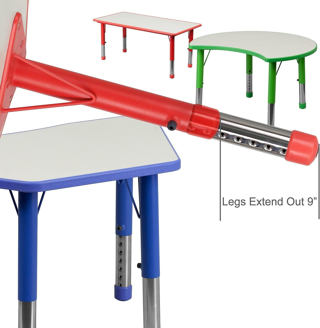 21.875W x 26.625L Rectangular Red Plastic Height Adjustable Activity Table with Grey Top
