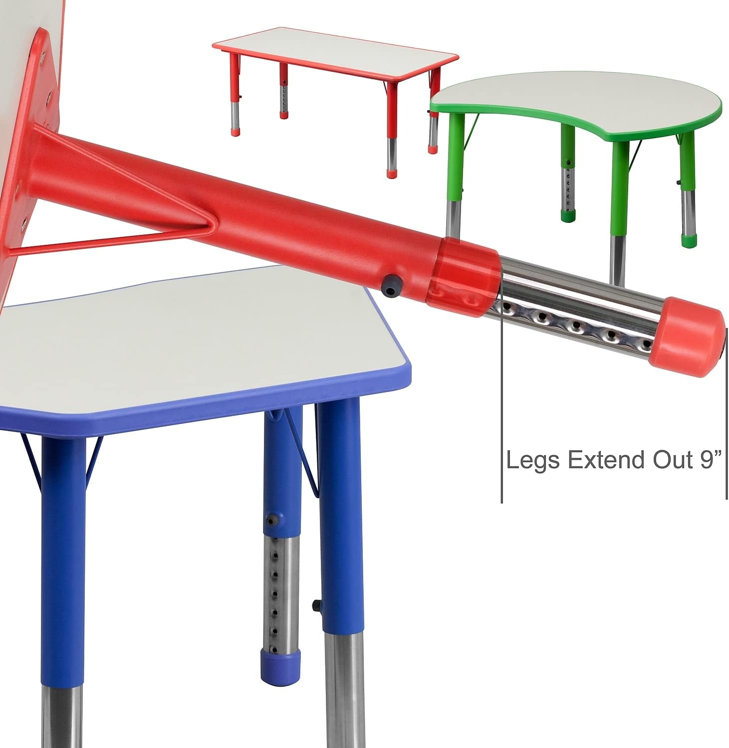 21.875W x 26.625L Rectangular Red Plastic Height Adjustable Activity Table with Grey Top
