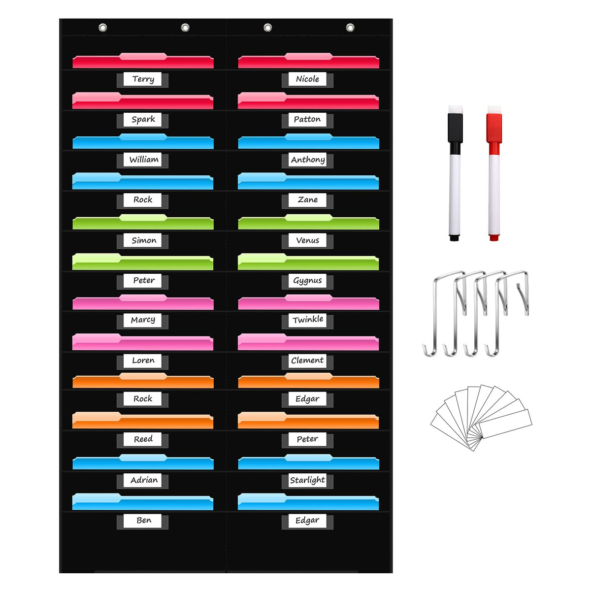 Regeleto 24 Pocket File Storage Pocket Chart With 24 Nametag Pockets,Hanging Wall File Organizer For Classroom And Office, Organ