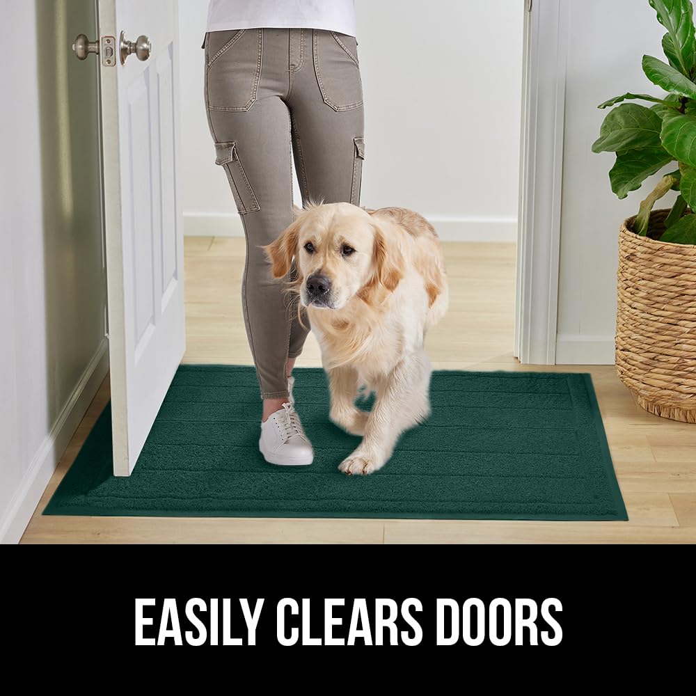 Gorilla Grip Dirt Grabber Mesh Door Mat, Low-Profile, Stain And Fade Resistant Heavy Duty Quick Dry Striped Doormat, Mats For Indoor Or Outdoor Entry, Shoe Scraper, Garage Entrance Mat, 35X23, Green