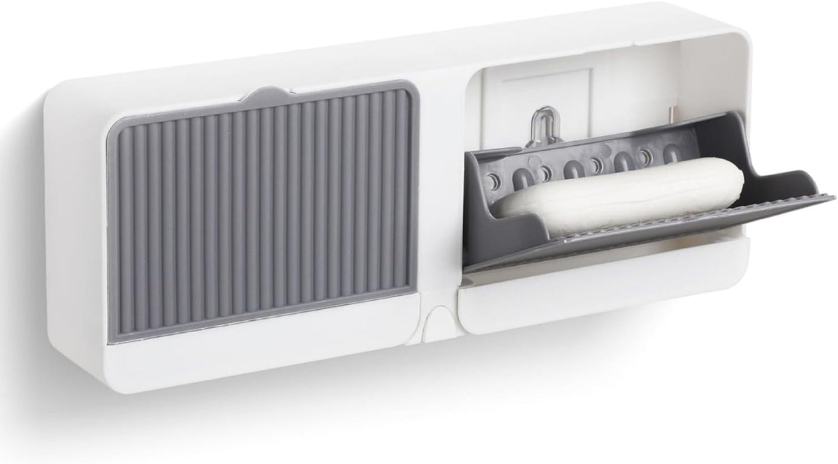 Wall Mounted Soap Holder With Lid And Double Grid Drain Tray  Plastic Soap Box For Bathroom, Kitchen And Shower Area | Self Dra