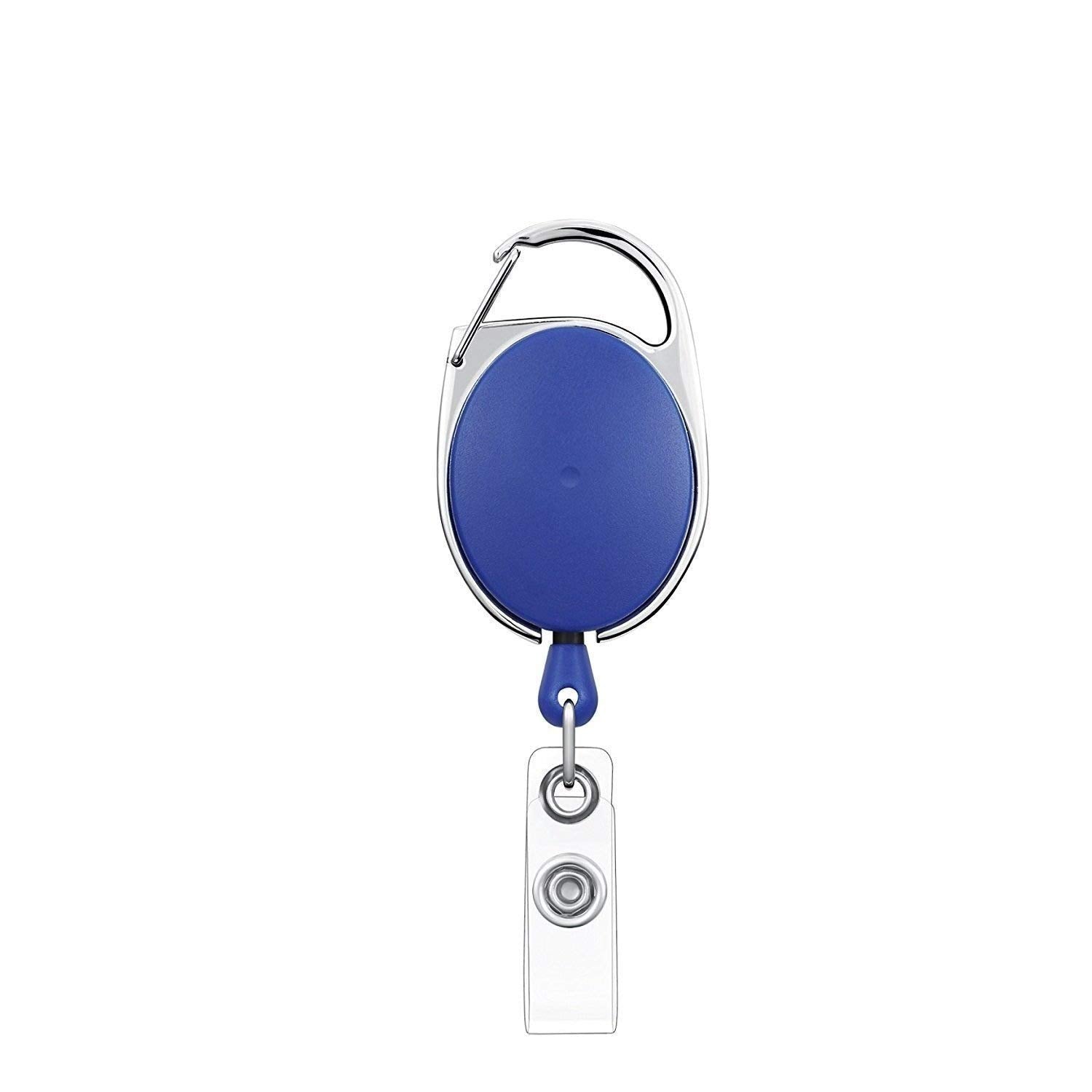 Fedus 1Pcs Id Badge Card Holder Oval Pulley Retractable Reel Blue