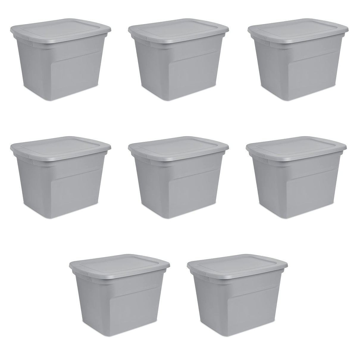 Sterilite 18 Gal Storage Tote, Stackable Bin with Lid, Plastic Container to Organize Clothes in Closet, Basement, Gray Base and 