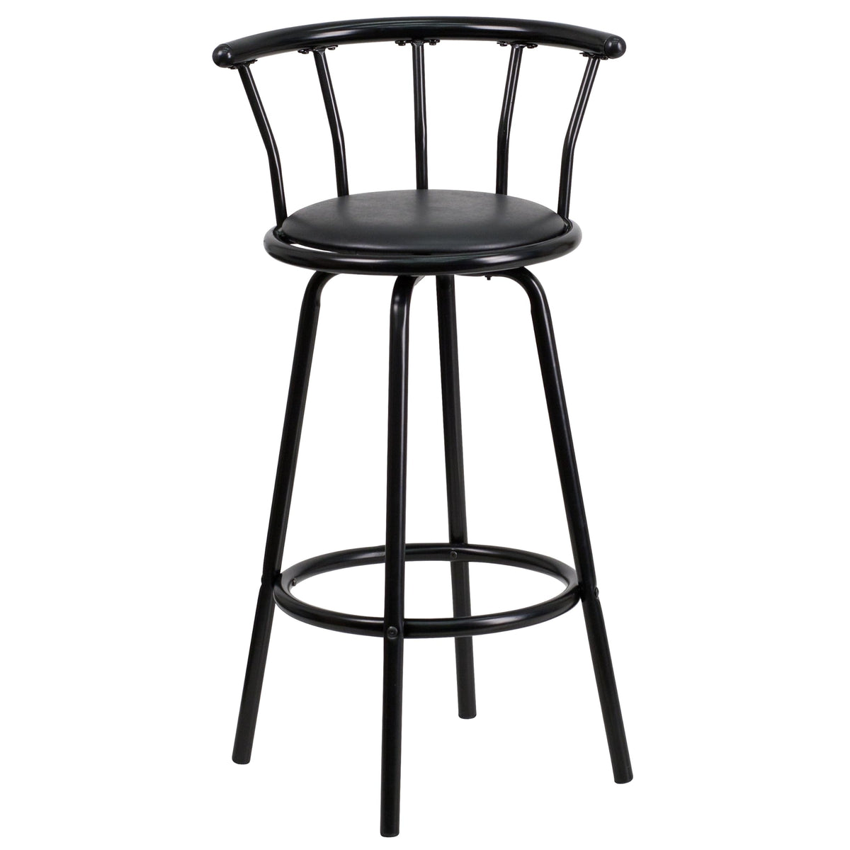 Flash Furniture Charla Crown Back Black Metal Barstool with Black Vinyl Swivel Seat