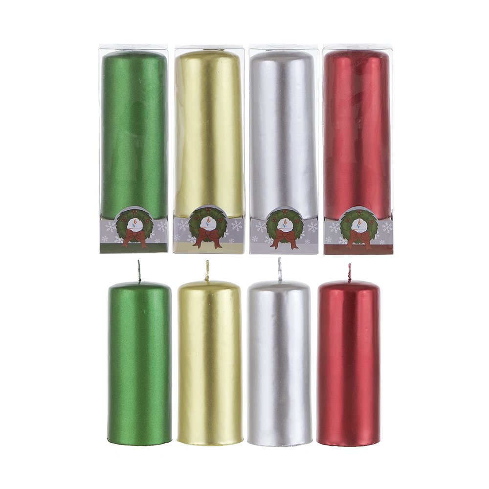 Mega Candles Set of 4 Unscented 2 Inch x 5 Inch Metallic Pillar Candles, Holidays, Seasonal, Celebrations, Devotional, Church, W
