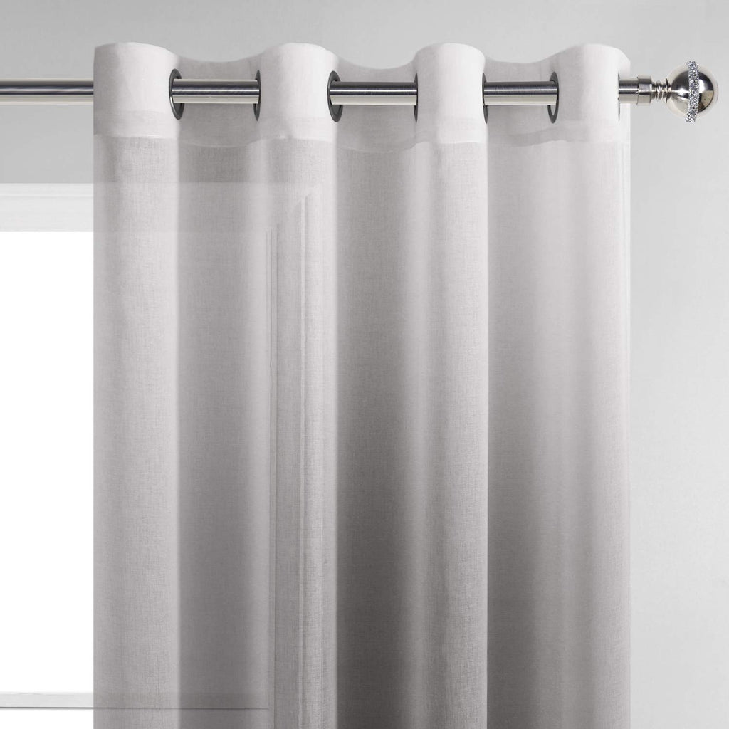 Dwcn Faux Linen Grey Ombre Sheer Curtains - Gradient Semi Voile Grommet Top Window Curtains For Bedroom And Living Room, Set Of