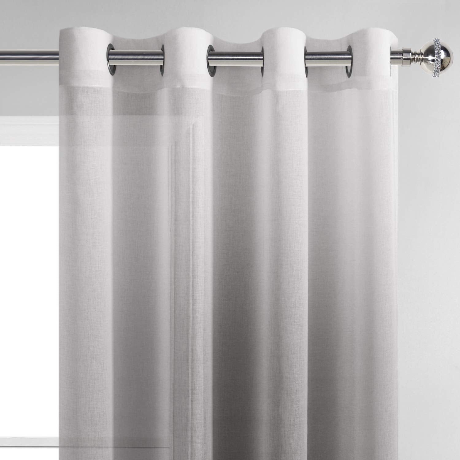 Dwcn Faux Linen Grey Ombre Sheer Curtains - Gradient Semi Voile Grommet Top Window Curtains For Bedroom And Living Room, Set Of
