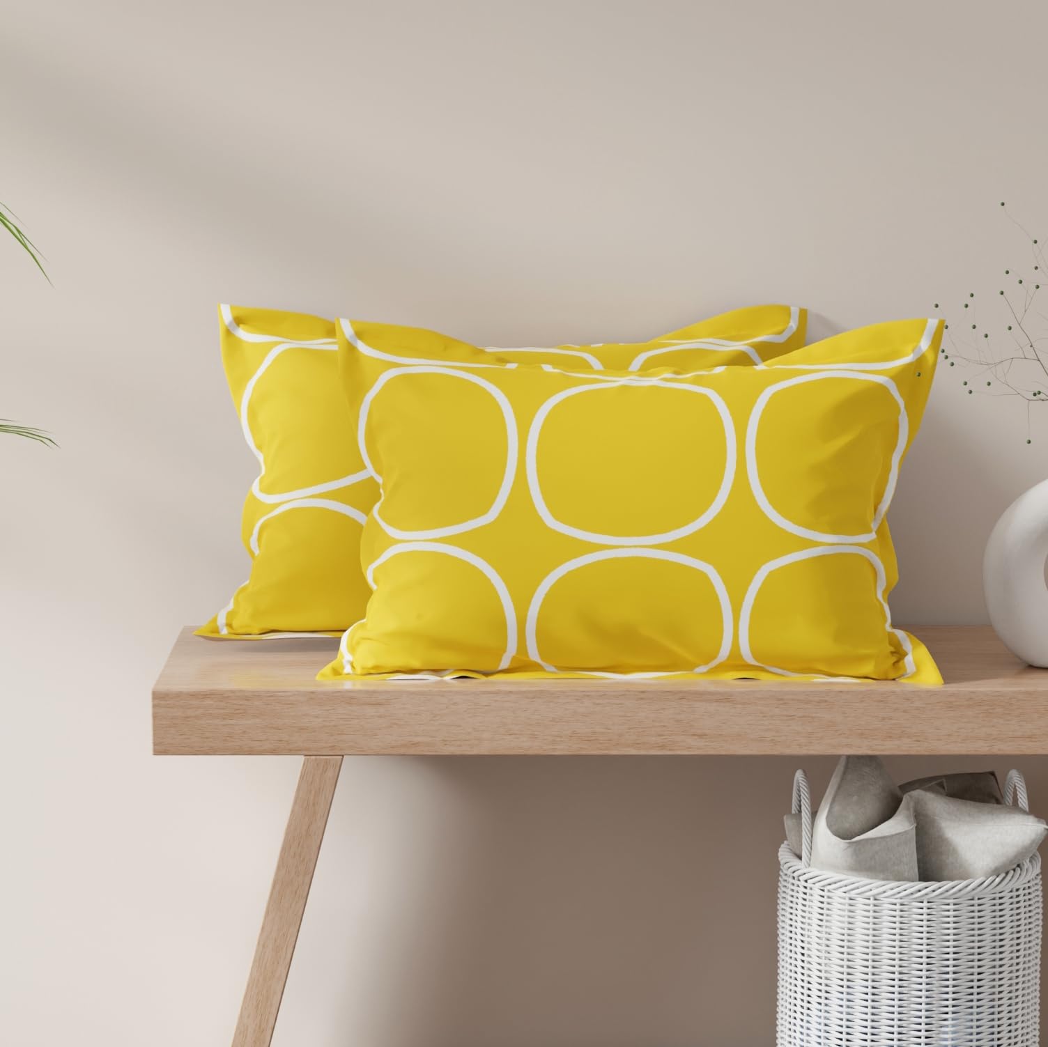 Huesland By Ahmedabad Cotton 144 Tc Cotton Pillow Cover Set Of 2  Yellow