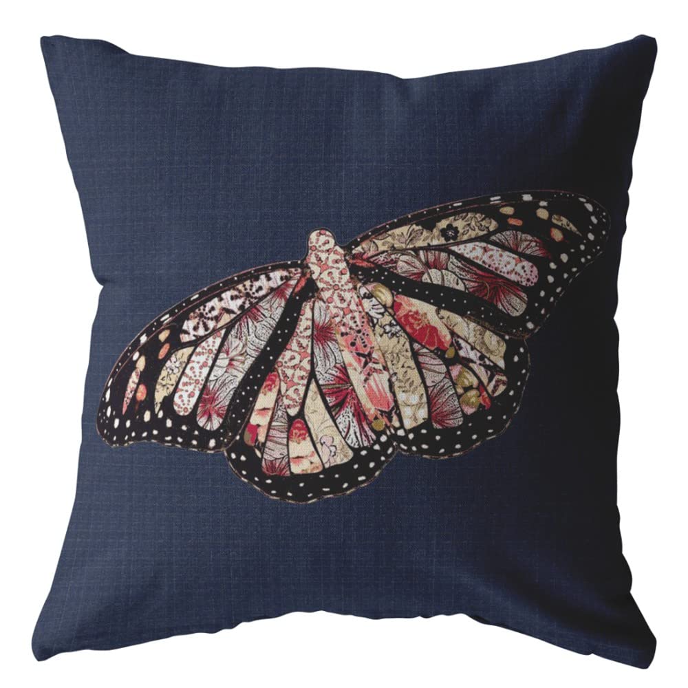HomeRoots 18' Denim Blue Butterfly Suede Throw Pillow