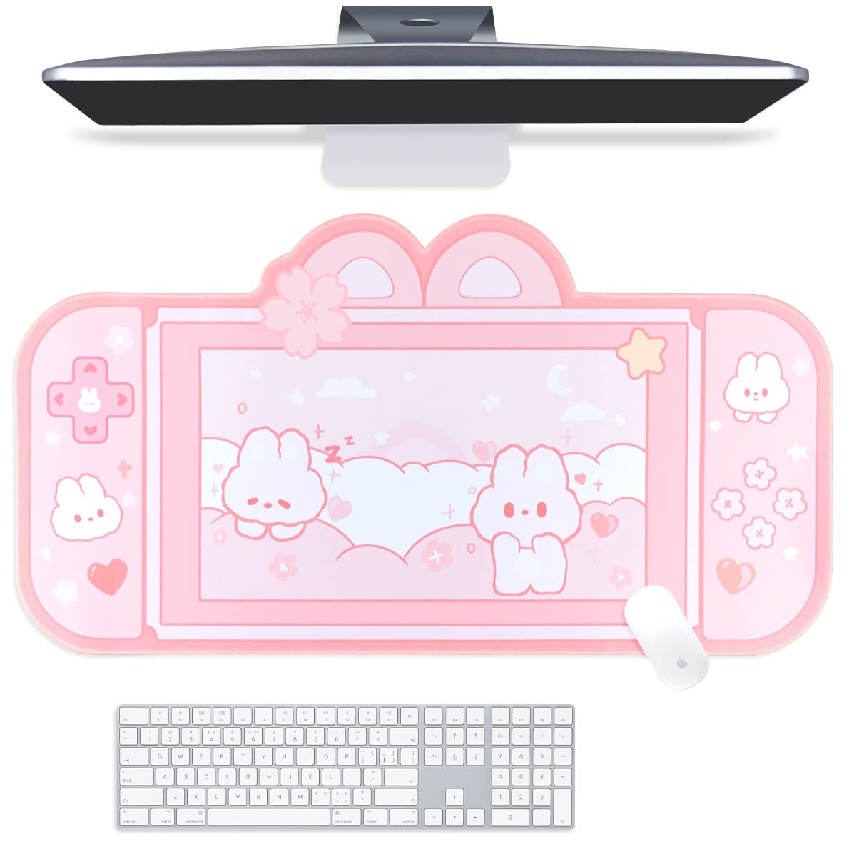 Belugadesign Bunny Desk Pad | Ns Switch Keyboard Gaming Mat Large Mat Mousepad | Pastel Pink Easter Animal Kawaii Cute Anime Des