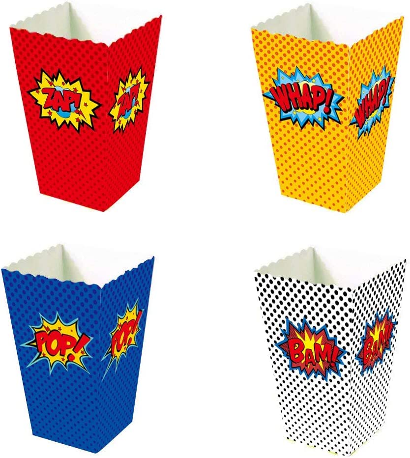 Festiko 12 Pcs Comic Theme Popcorn Boxes, Popcorn Boxes for Kids Party, Popcorn Box, Return Gift Boxes, Party Favor Boxes, Color