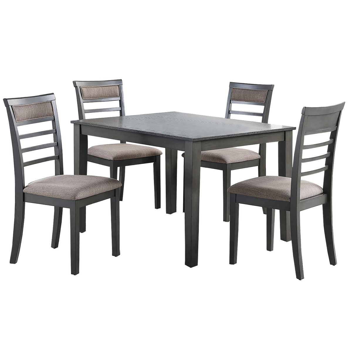Benjara 5 Piece Wooden Dining Table and Horizontal Slatted Back Chairs, Gray