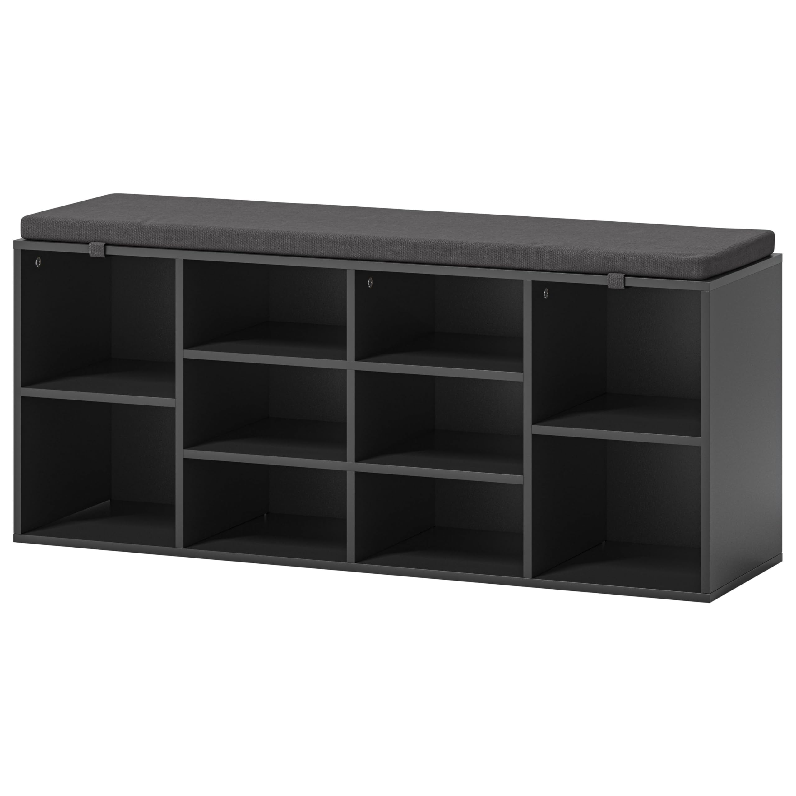 TJYGO Shoe Bench, 10 Cubbies Storage Rack Bench with Removable Padded Seat, Space Saving Shoe Shelf for Entryway, Living Room, H