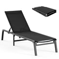 Aluminum Chaise Lounge Ourdoor - Foldable & Assemble Free Outdoor Lounge Chair With 5 Adjustable Backrest, Patio Lounge Chair For Outside Poolside Beach Pool, Black