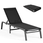 Aluminum Chaise Lounge Ourdoor - Foldable & Assemble Free Outdoor Lounge Chair With 5 Adjustable Backrest, Patio Lounge Chair For Outside Poolside Beach Pool, Black