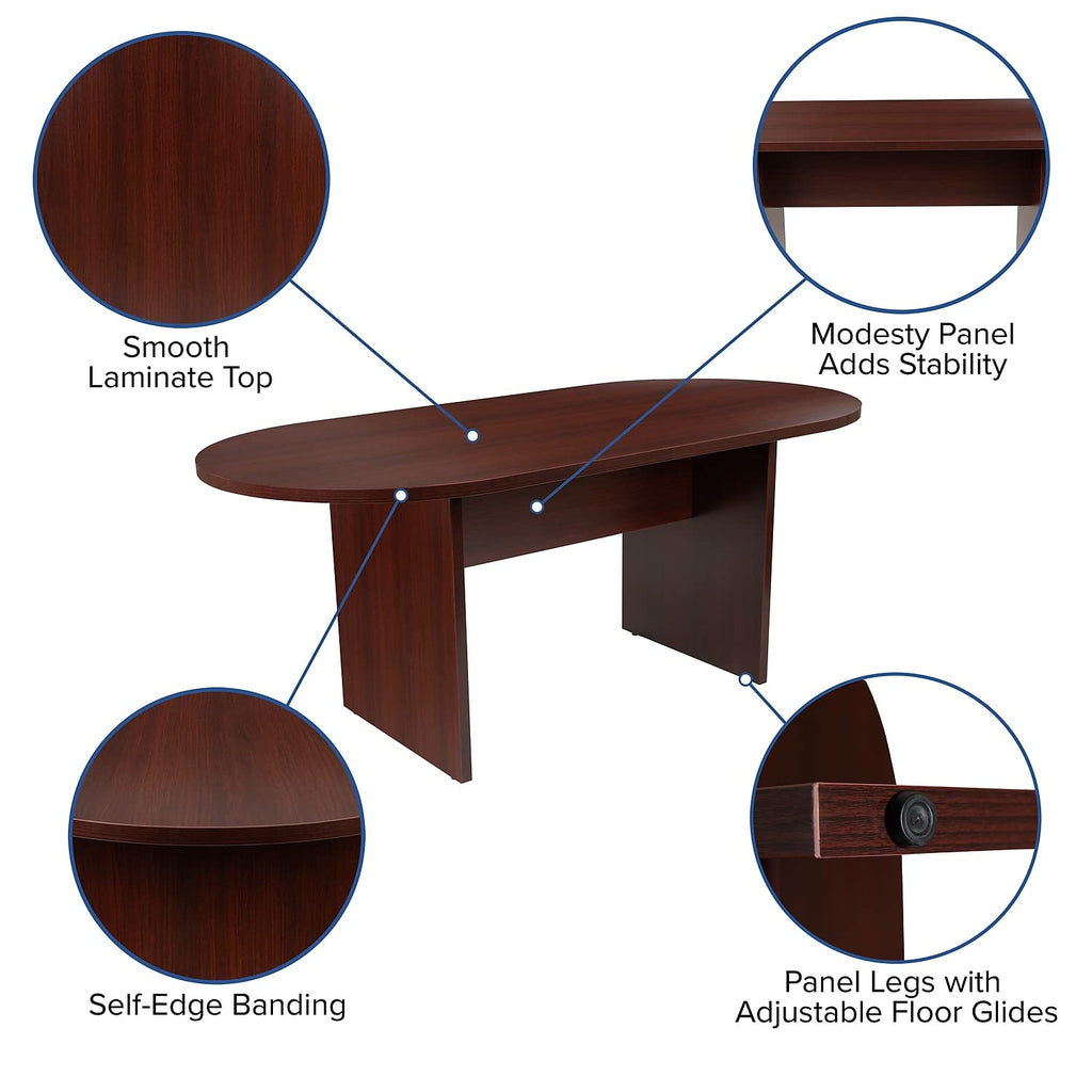 Flash Furniture 5 Piece Mahogany Oval Conference Table Set With 4 Black And Chrome Leathersoft Executive Chairs