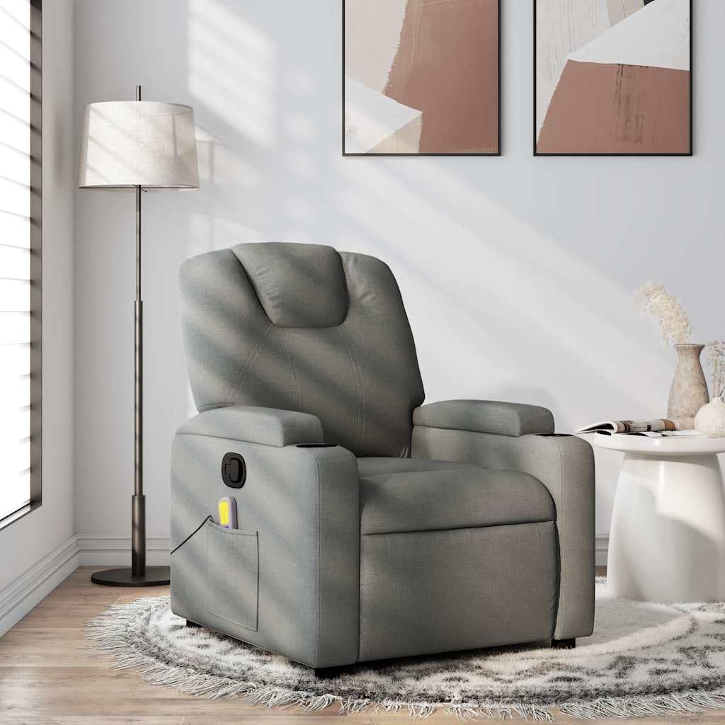 vidaXL Massage Recliner Chair - 6-Point Vibration Massage, Manual Reclining, Dark Gray Fabric, Cup Holders - for Living Room, Office, Lounge