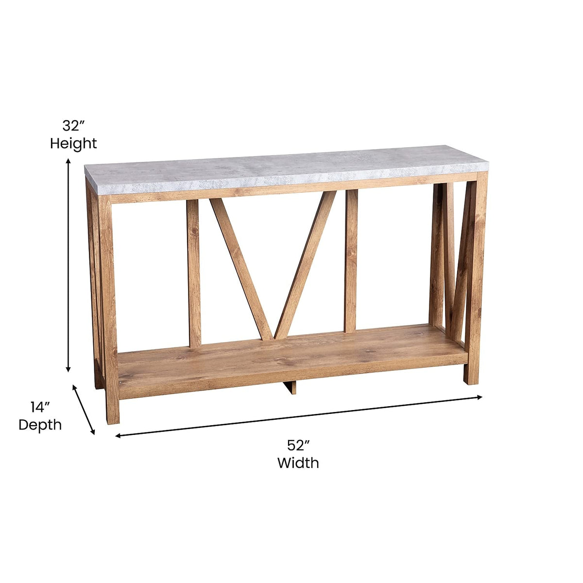 Flash Furniture Charlotte Farmhouse 2-Tier Console Table - Warm Oak Finish Engineered Wood Frame - Concrete Finish Tabletop - For Entryway or Living Room