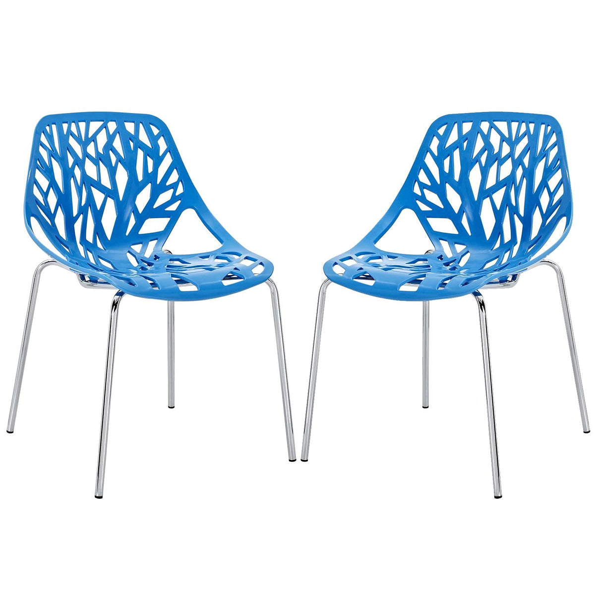 Modway Stencil Modern Stacking Two Kitchen and Dining Room Chairs in Blue