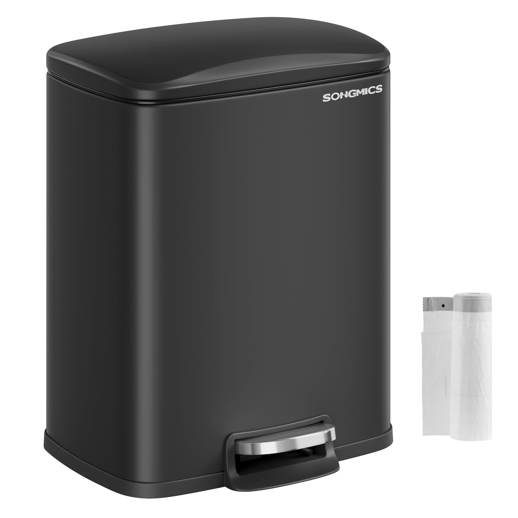 SONGMICS Trash Can, Garbage Can with Lid, 5.2-Gallon (20L) Step Trash Bin for Kitchen, Stainless Steel, Soft Close and Stays Ope