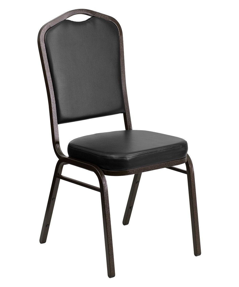 4 Pk. Stacking Chair with Black Vinyl and 2.5 Thick Seat - Gold Vein Frame