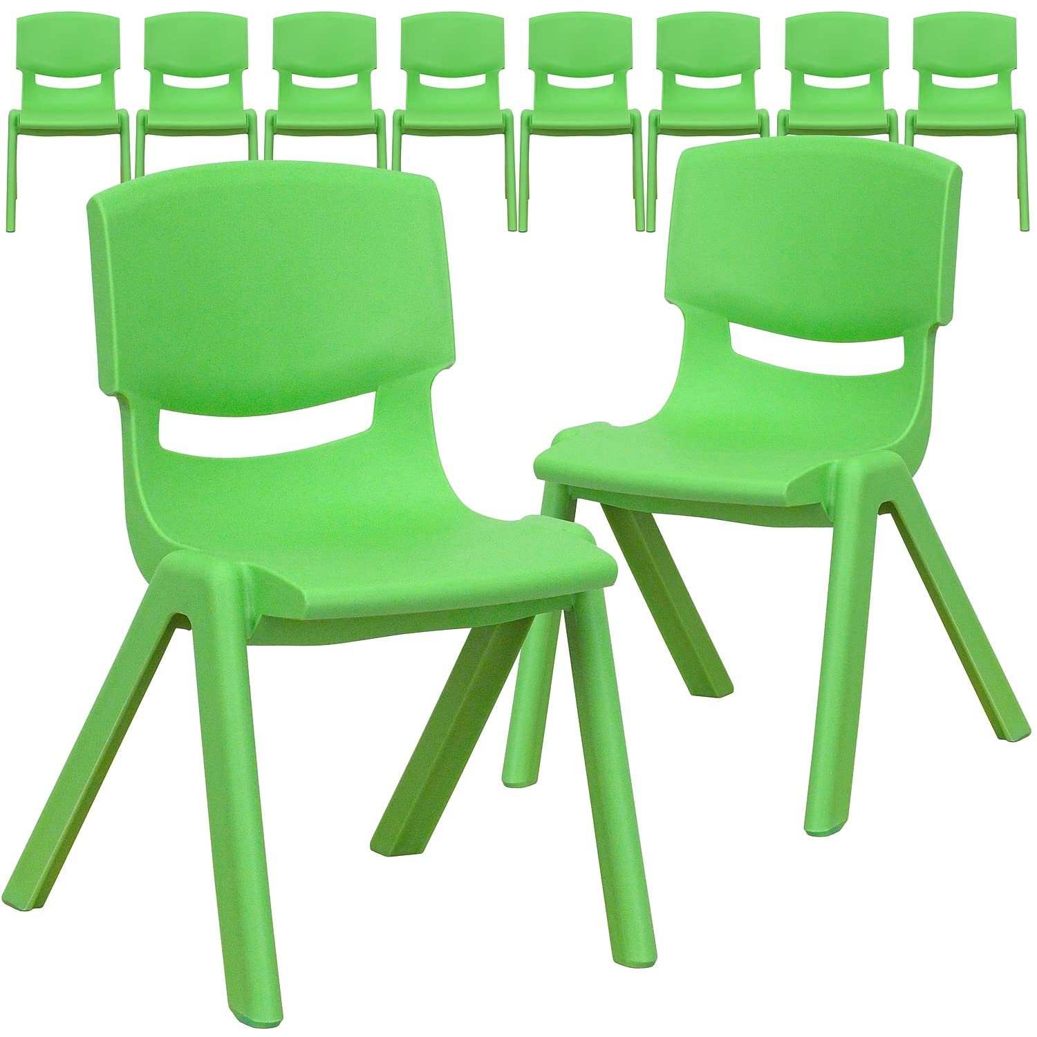 10 Pk. Green Plastic Stackable School Chair with 12 Seat Height