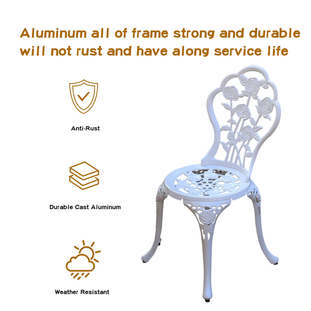 JARDIN DE CENTENNIAL Patio Bistro Set Cast Aluminum Rose White