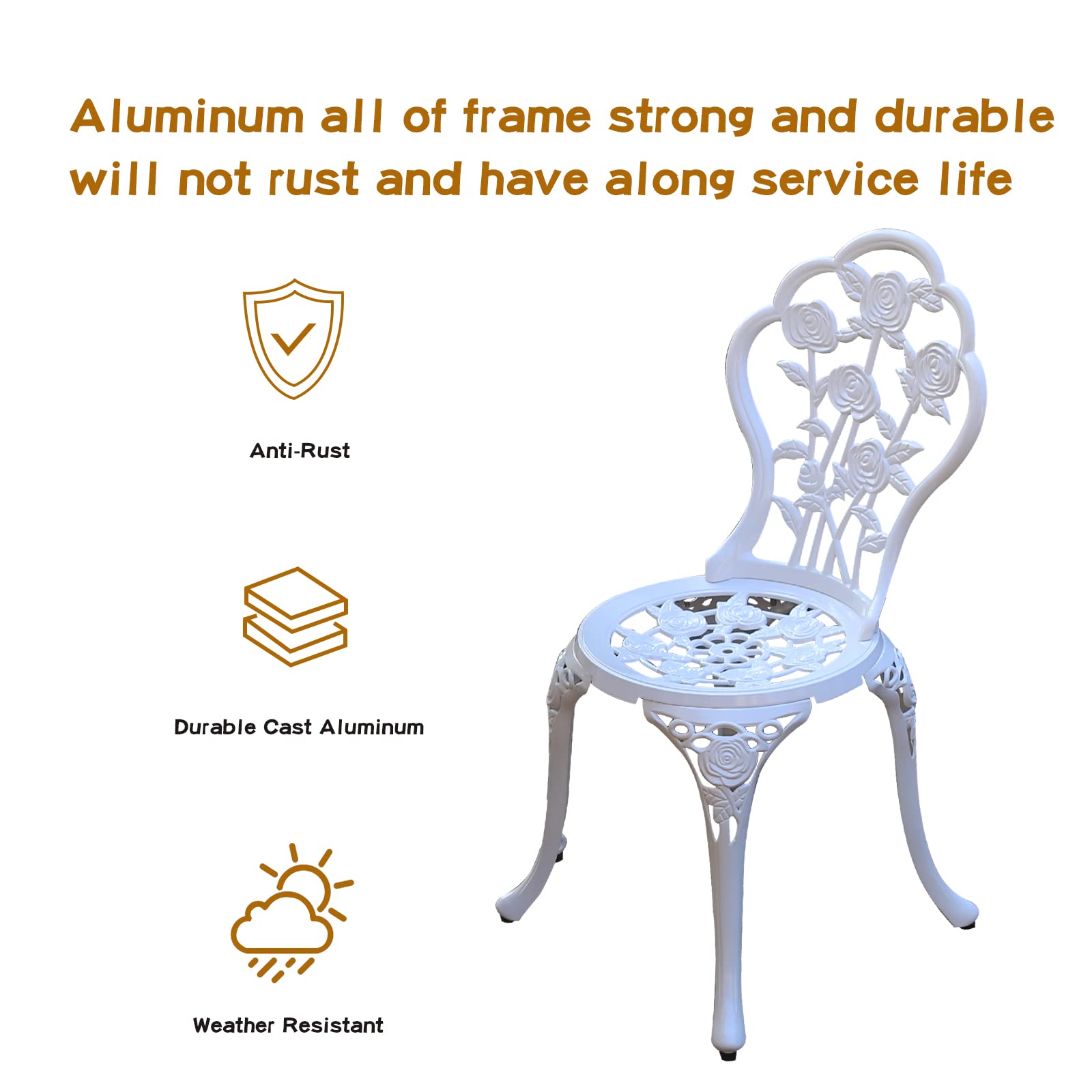 JARDIN DE CENTENNIAL Patio Bistro Set Cast Aluminum Rose White