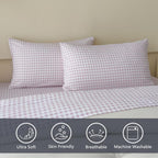 Nsnlgsgc Pink Gingham Queen Sheet Set, Soft Brushed Microfiber Plaid Queen Bed Sheets, 4-Pieces Grid Sheet Set With Deep Pocket