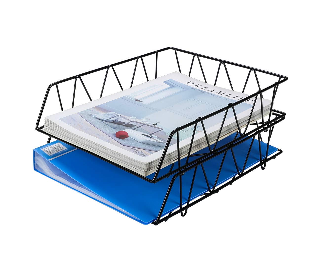 Pag Desktop File Organizer Metal Stackable Letter Tray Paper Holder Rack, 2 Pack, Gold